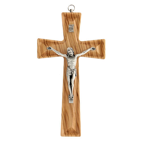 Olivewood Beveled Wall crucifix, 8" (Made in Italy)