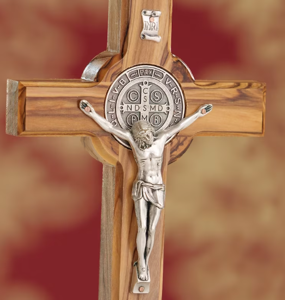 St Benedict Olivewood Wall Crucifix 6.25" (Bethlehem)