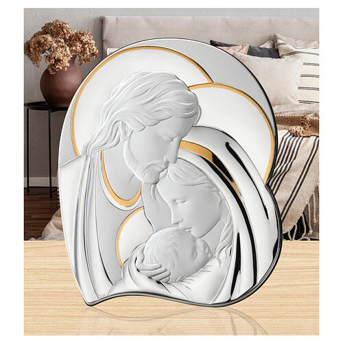 Holy Family Frame – Silver-Plated Italian Icon with Gold Accents – 3"