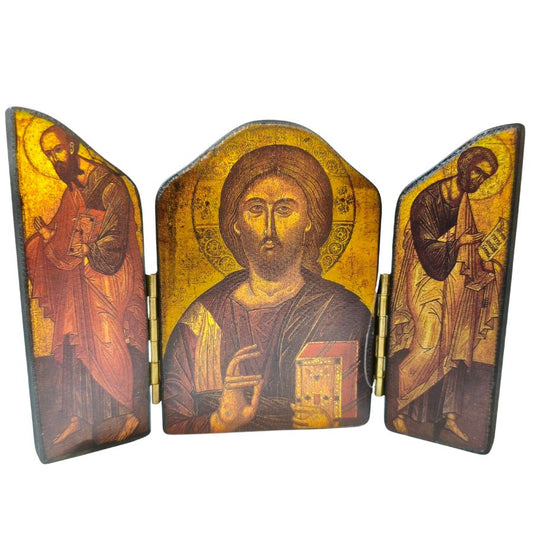 Triptych Icon: Christ Patocrator with Apostles Peter and Paul