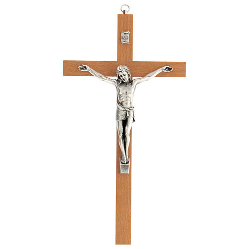 Traditional INRI Wall Crucifix in Natural Pearwood , 12" (Made in Italy)