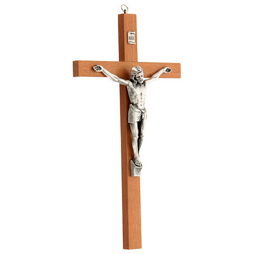 Traditional INRI Wall Crucifix in Natural Pearwood , 12" (Made in Italy)