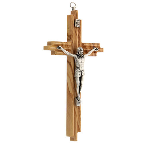 Olivewood Crucifix with Grooves Design, 8" (Italy)