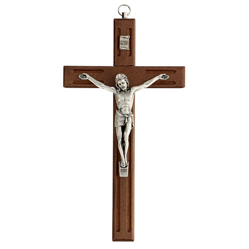 Wall Crucifix with Wood Grooves, 8" (Made in Italy)