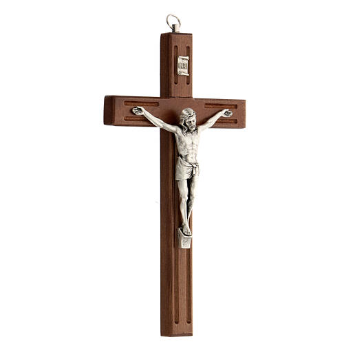 Wall Crucifix with Wood Grooves, 8" (Made in Italy)