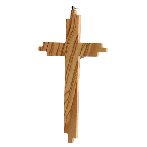 Olivewood Crucifix with Grooves Design, 8" (Italy)