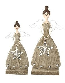 Wooden Angel with a Star Figurine, 11.5"