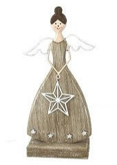 Wooden Angel with a Star Figurine, 9"
