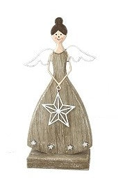 Wooden Angel with a Star Figurine, 11.5"