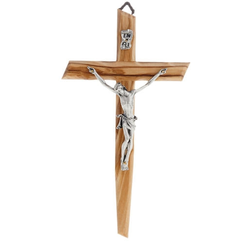 Modern Crucifix in Olive Wood, 8" (Made in Italy)