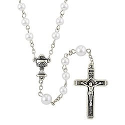 First Communion Rosary (White) with Mother Mary Case