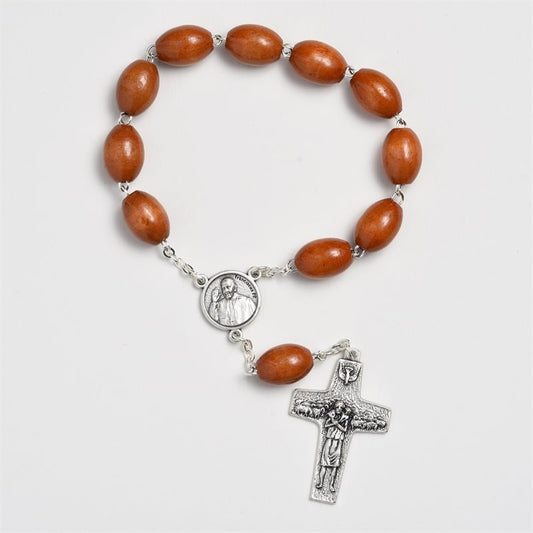 Pope Francis One Decade Wood Rosary with Good Shepherd Cross