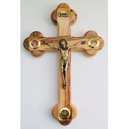 Olivewood Crucifix with Holy Land Soil, 9"