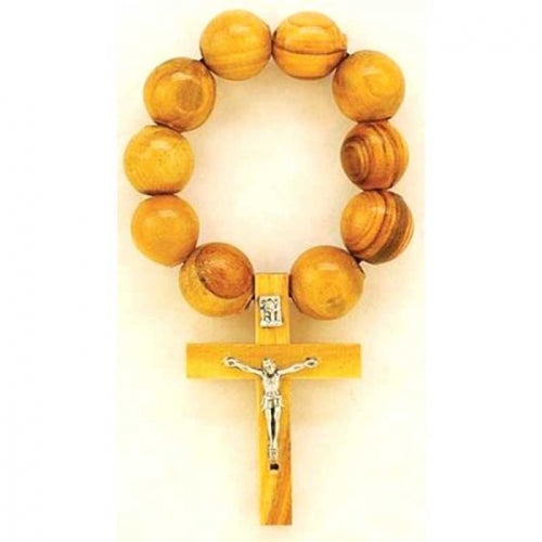 Olive Wood Rosary Ring with Crucifix (L)