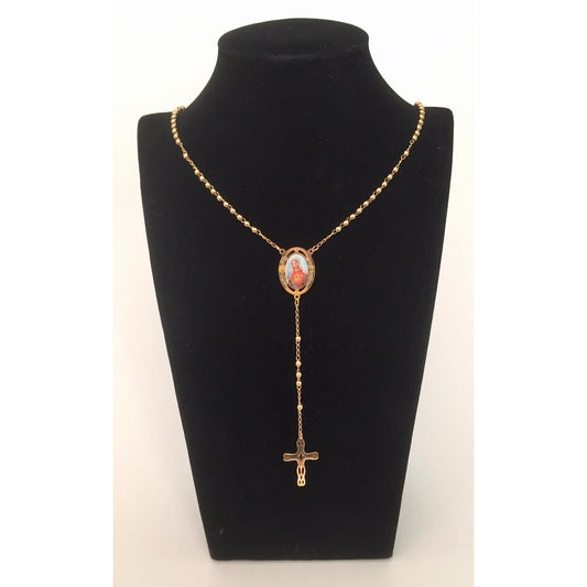 Rosary Necklace: Sacred Heart of Mary (Gold Finish)