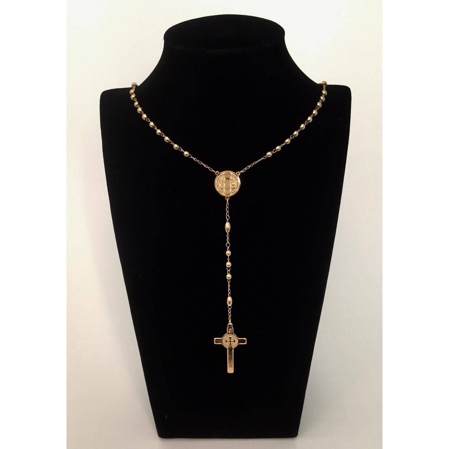 Rosary Necklace: St Benedict (Gold Finish)