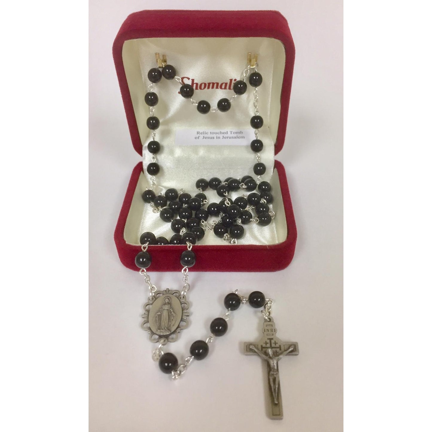 Holy Land Relic Rosary (Black) with Velvet Case