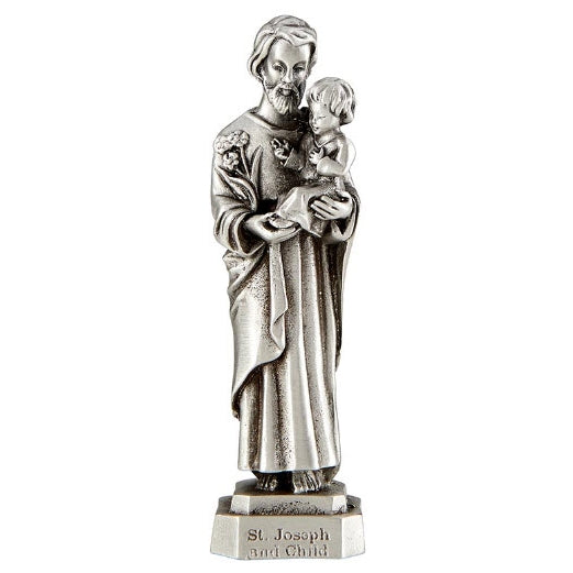 St Joseph & Child Jesus Pewter Statue, 3.5"