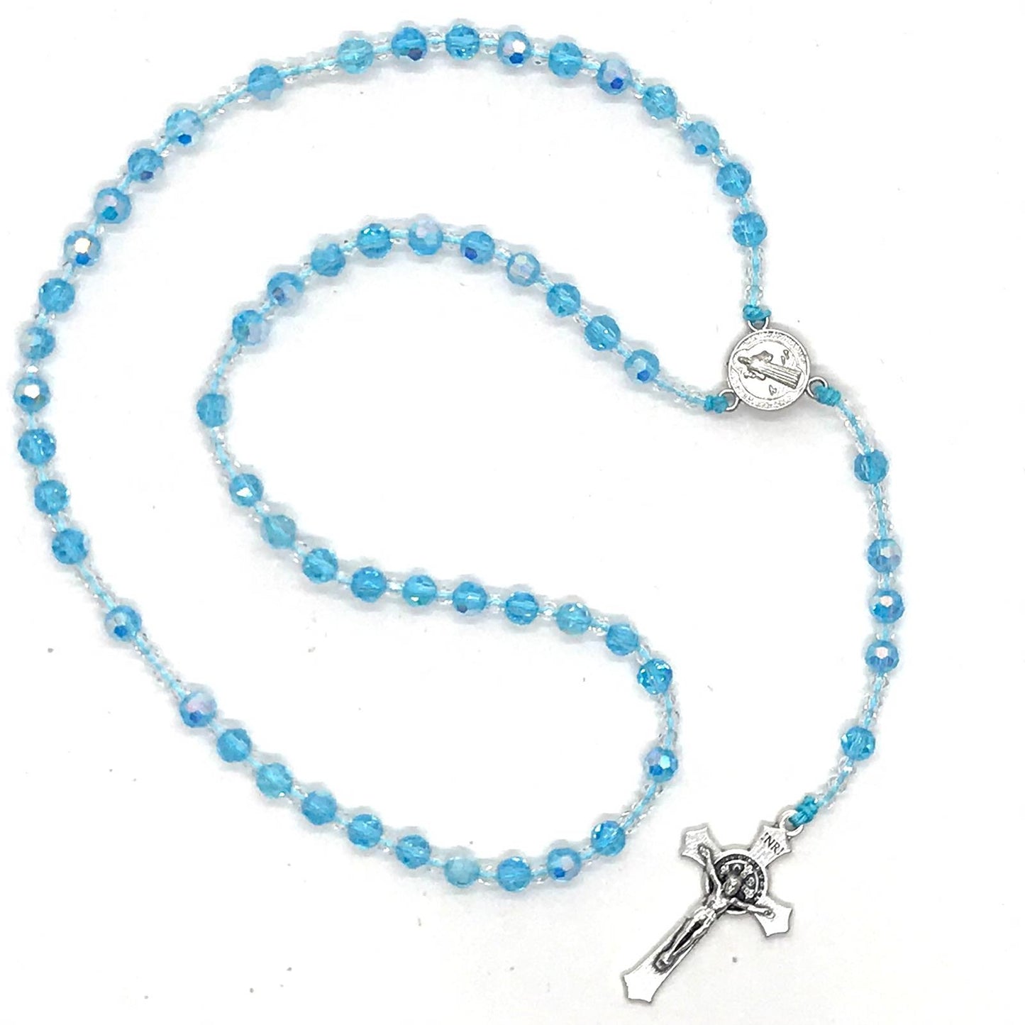 St Benedict Crystal Rosary - Pastel Blue