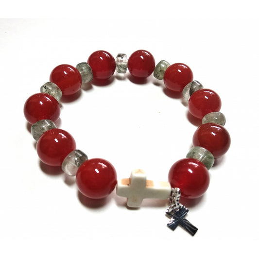 Rosary Bracelet: Red Agate Stones - 10mm