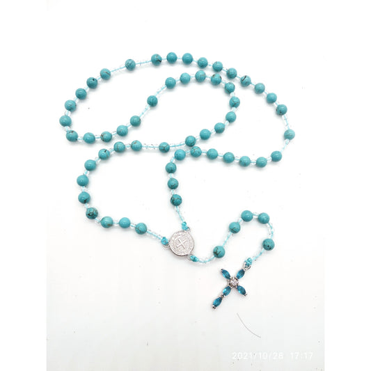 Turquoise Gemstone Rosary with Jewel Cross