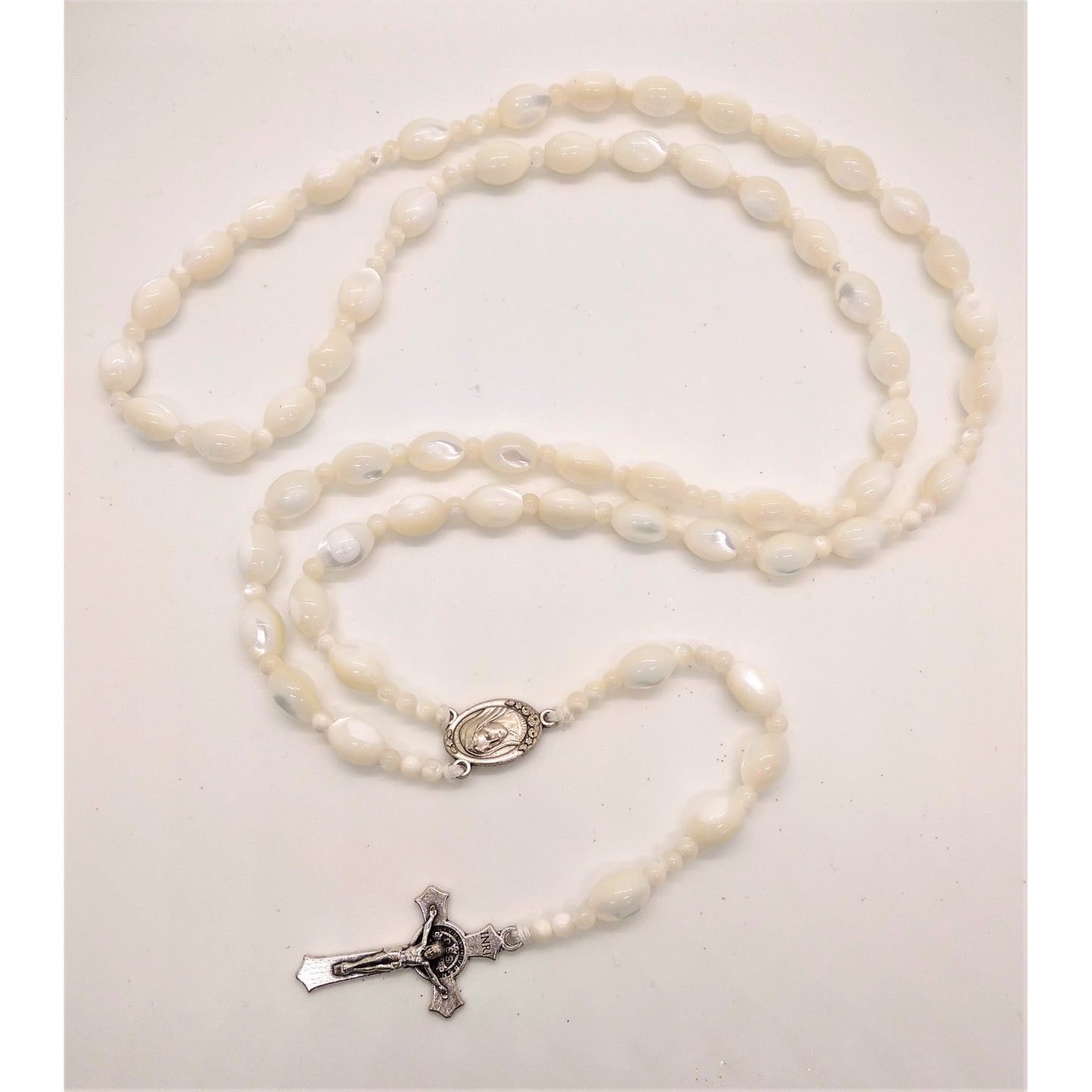 Shell Pearl Rosary with St Benedict Crucifix (Oval beads)