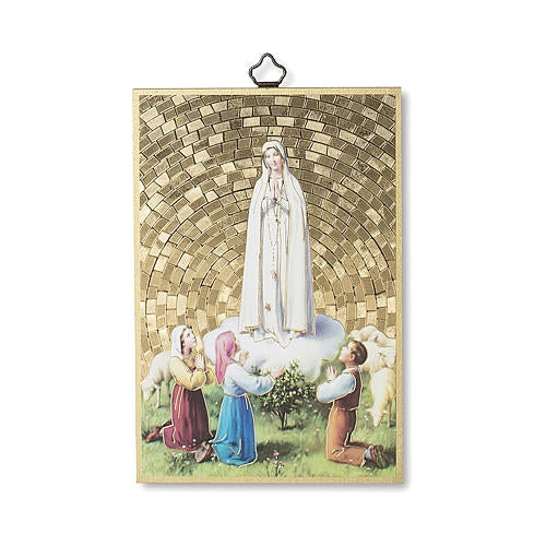 Woodcut Plaque - Our Lady of Fatima and Three Shepherds, 6" (Italy)