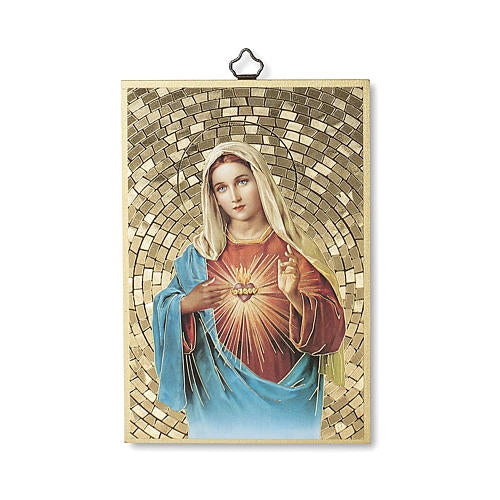 Woodcut Plaque - The Immaculate Heart of Mary, 6" (Italy)