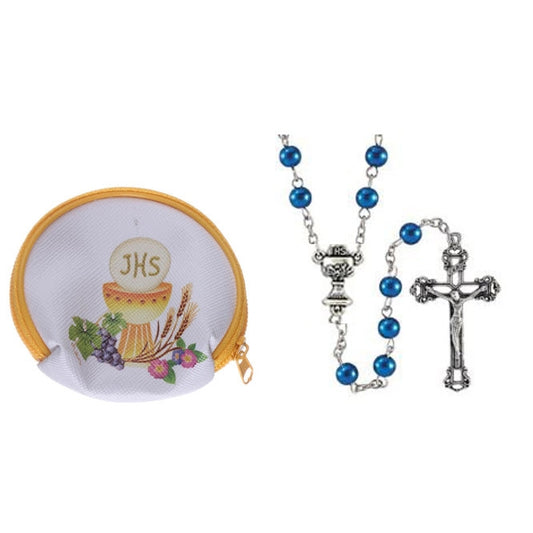First Communion Rosary (Blue) with Pouch