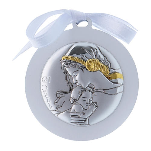 Crib Medal: Our Lady with Baby Jesus: White (Italy)