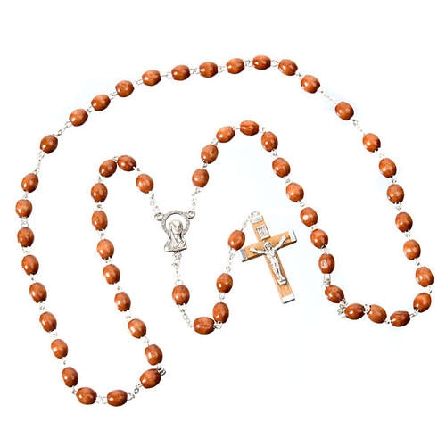 Oval Wood Beads Rosary - Brown (Italy)