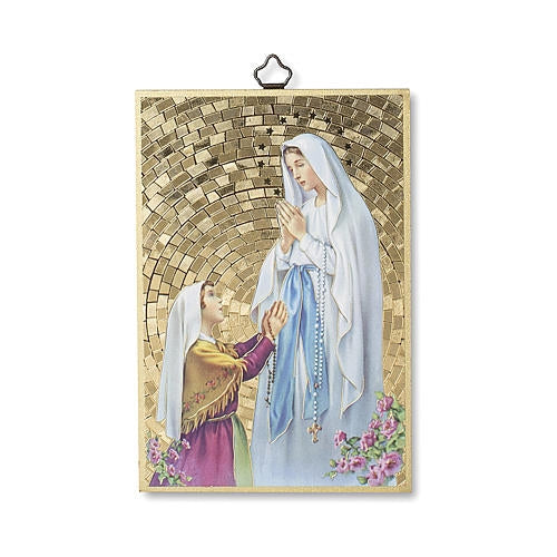 Woodcut Plaque - Our Lady of Lourdes and Bernadette, 6" (Italy)