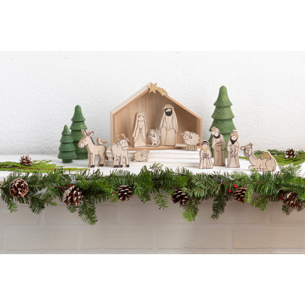 Wood Grain Nativity Set 12 PC Set