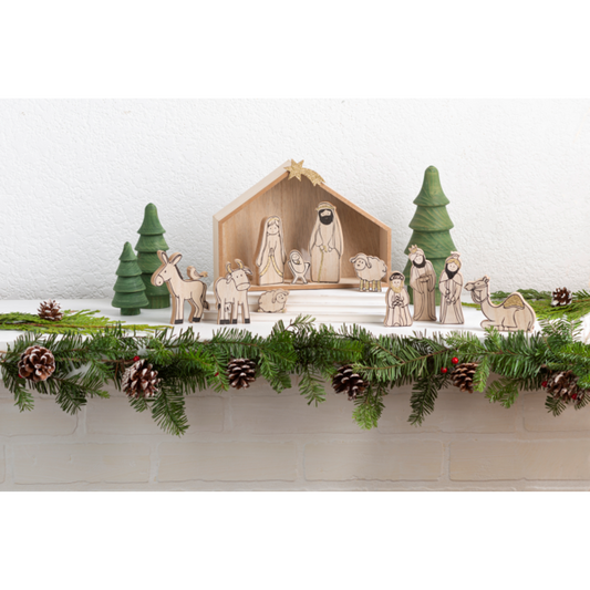 Wood Grain Nativity Set 12 PC Set