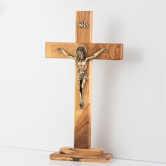 Olive Wood Standing Crucifix, 10"