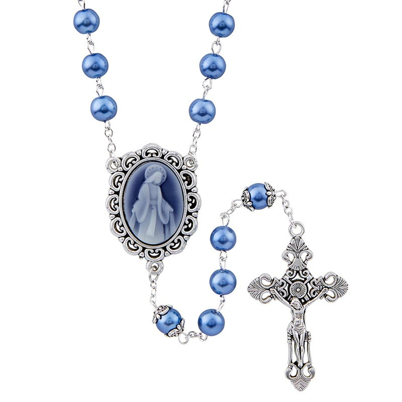 Our Lady of Grace Blue Cameo Rosary