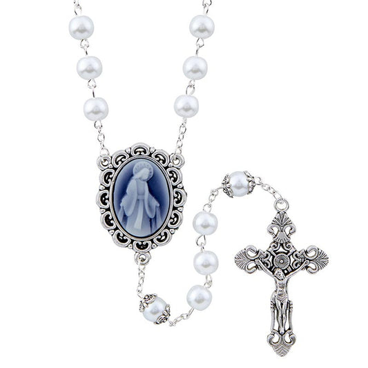 Our Lady of Grace White Cameo Rosary