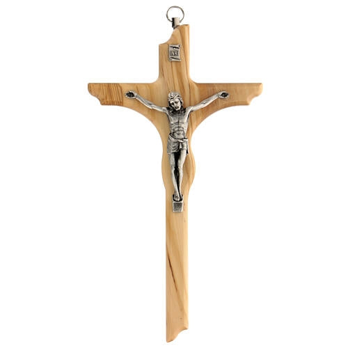 Olivewood Shaped Crucifix, 8" (Italy)