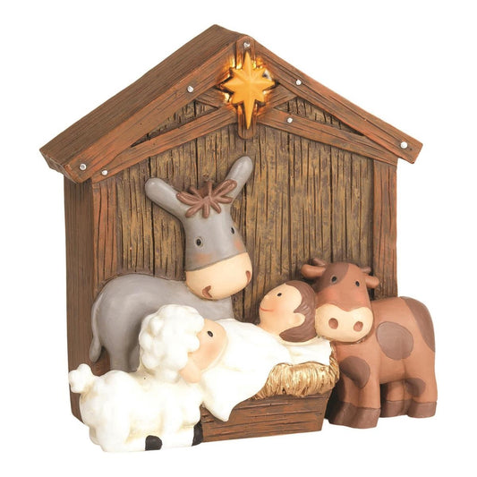 Baby Jesus in a Manger with LED Star, 4"