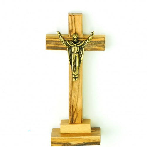 Olivewood Standing Cross with Risen Lord 5.5"