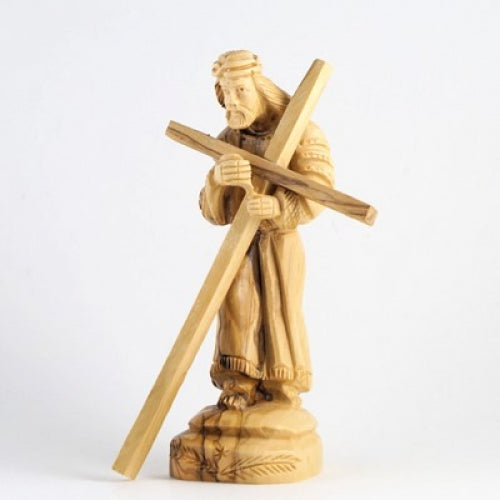 Olivewood Jesus Carrying Cross Statue, 5.5"